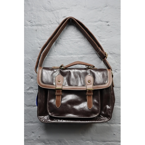 707 - Brand Designer Leatherette Satchel Bag Complete with Shoulder Strap in Brown and Light Brown approx ... 