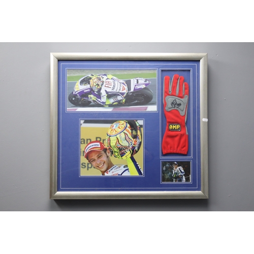 388 -  Framed and Glazed Signed Valentino Rossi Glove Presentation, Includes Signed Glove and Three P... 