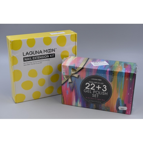 716 - Sealed, New Laguna Moon Nail Kits To Include Soak-Off UV-LED 22+3 Twenty Five Piece Gel Polish Set, ... 