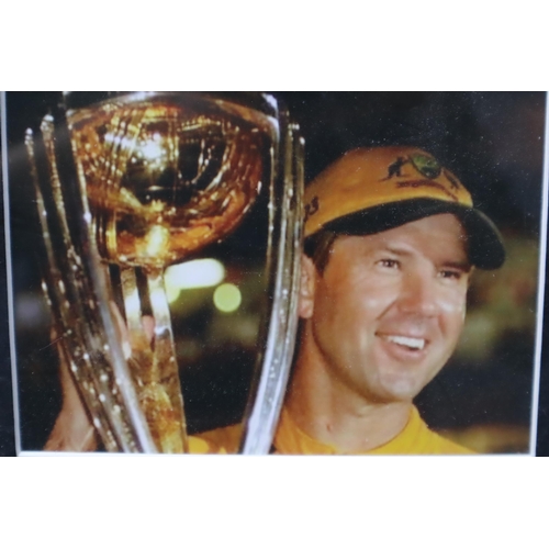 394 - Framed and Glazed Signed Ricky Ponting Display Piece To Include Signed Photo, Two Other Photos, And ... 