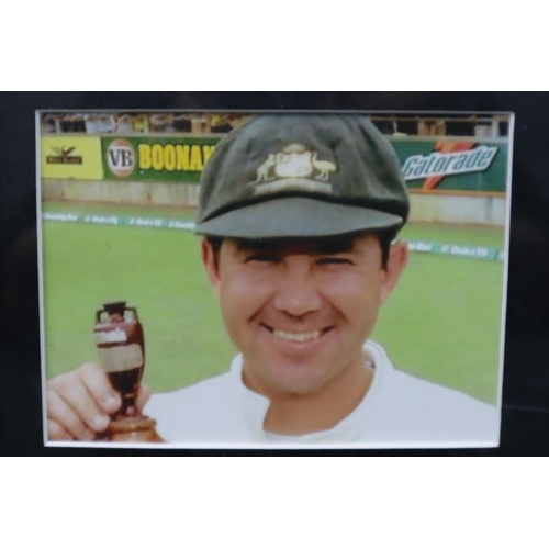 394 - Framed and Glazed Signed Ricky Ponting Display Piece To Include Signed Photo, Two Other Photos, And ... 