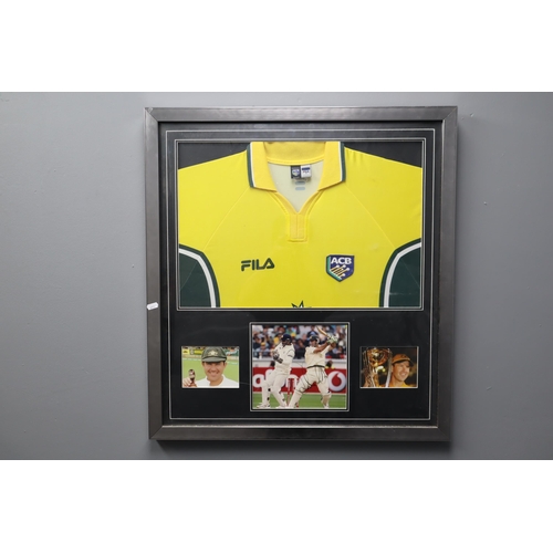 394 - Framed and Glazed Signed Ricky Ponting Display Piece To Include Signed Photo, Two Other Photos, And ... 