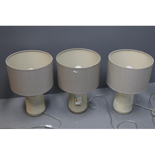 395 - Set of Three Contemporary Table Lamps, Light Up When Tested. All Approx 19