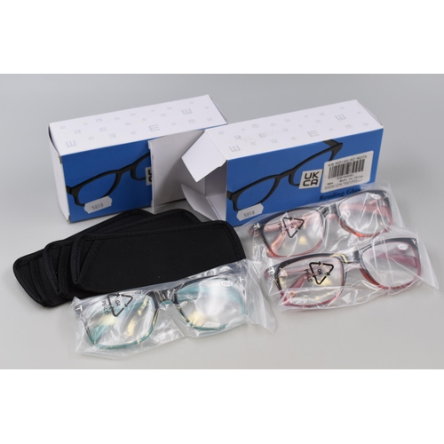 419 - Six Pairs Of New Reading Glasses (+0.75 ) Complete With Case And Wipes