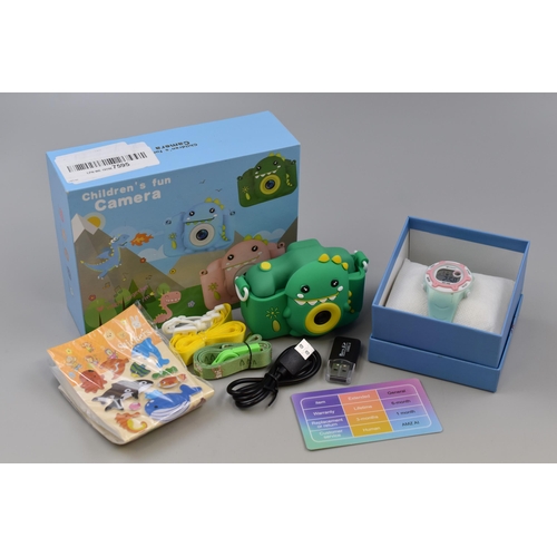 420 - New Children's Fun Camera ( Green in Colour ) and Childrens Digital Wrist Watch, With Box, Appears t... 