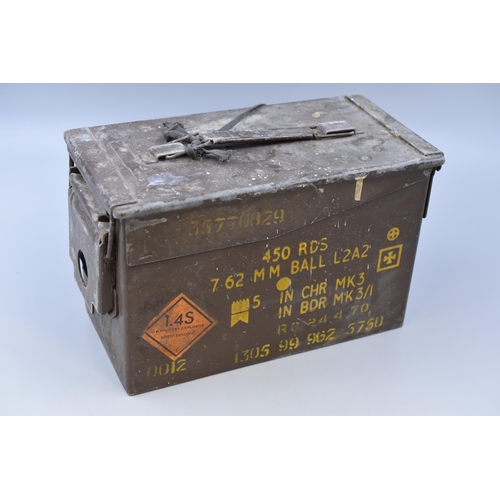 670 - Vintage Metal Army 450 Rounds 7.62 Caliber Ammunition Storage Box