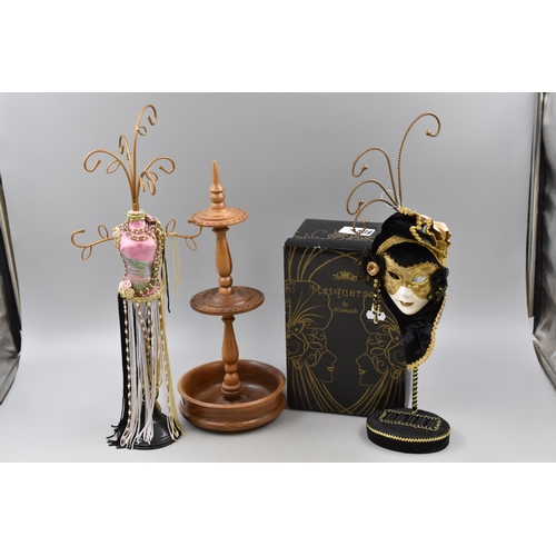 728 - Three Jewellery Stands To Include Masquerade, Mannequin Torso, And Other