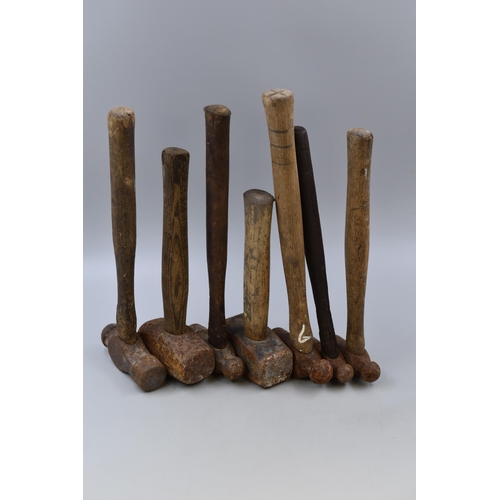 679 - A Selection of Seven Wood Handled Hammers, To Include Stanley