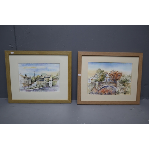 740 - A Pair of Framed and Glazed Original H.B Ellwood Watercolours Depicting Village Scenes, Approx 18