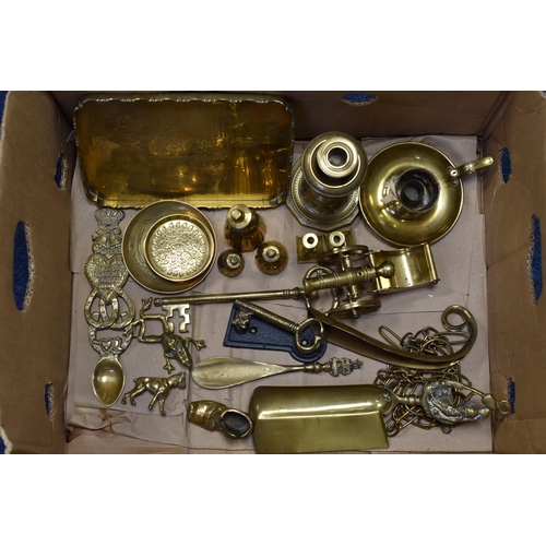 758 - A Selection of Brassware To Include Shoe Horns, Oriental Plate, Brass Cannon, And More