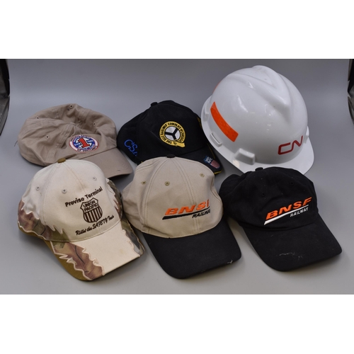 694 - A Selection of Five Collectable Railway Caps, And Canadian National Railway Hardhat. Includes The Be... 