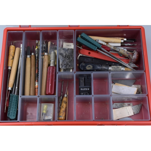 698 - A Sectional Toolbox With Various Model Makers Tools (Includes Files, Chisels, Drill Bits, And More)