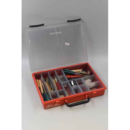 698 - A Sectional Toolbox With Various Model Makers Tools (Includes Files, Chisels, Drill Bits, And More)