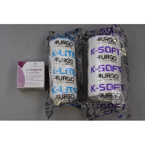 699 - A Large Selection of Medical Items To Include Urgo Soft Bandages, Urgo K-Lite Bandages, And Clinipor... 