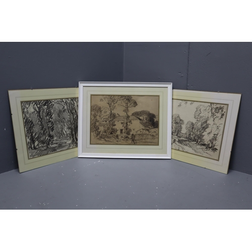 438 - Three framed vintage sketches