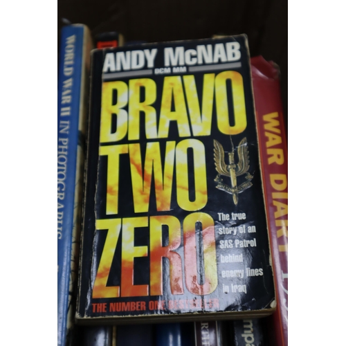 788 - Box full of 30 SAS books to include Bravo Two Zero, The Hit List, Blood Money and more