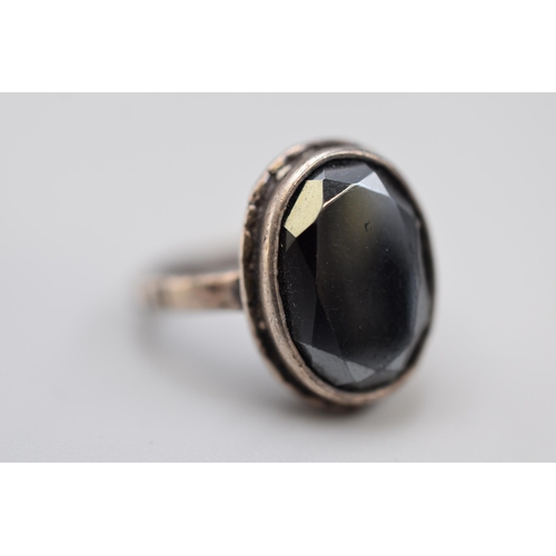 3 - Silver 925 black stoned ring (size J)