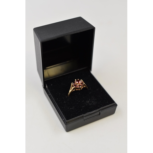 10 - Hallmarked Sheffield 375 (9ct) Garnet Cluster Ring (Size M) Complete with Presentation Box