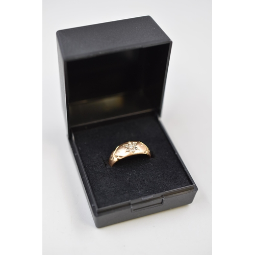 13 - Hallmarked Birmingham 625 (15ct) Diamond Stoned Ring (Size N) Complete with Presentation Box