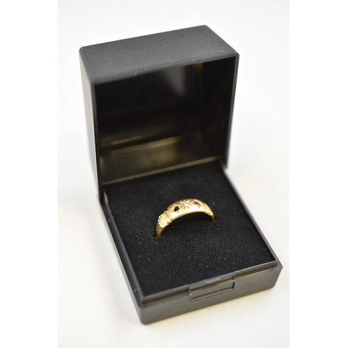 15 - Hallmarked Birmingham 18ct Gold 3 Ring (Missing Stone) Complete with Presentation Box