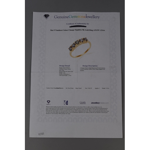 17 - Hallmarked Birmingham 375 (9ct) Gold Tunduru Colour Change Sapphire Stoned Ring (Size S) Complete wi... 