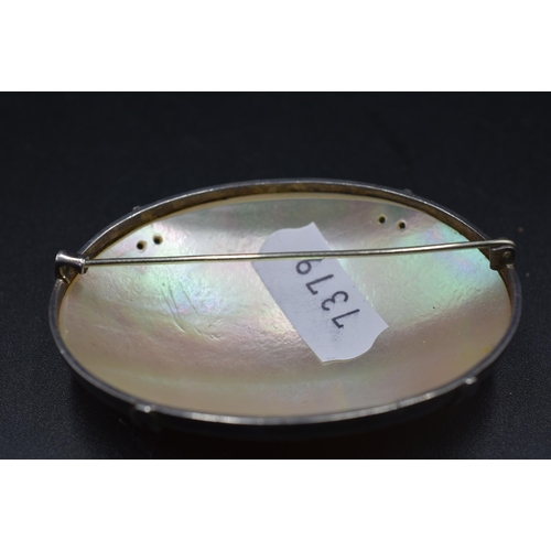 22 - Large Silver Mother of Pearl Brooch (7cm)