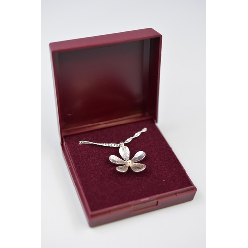30 - Silver 925 Flower Pendant Necklace Complete with Presentation Box