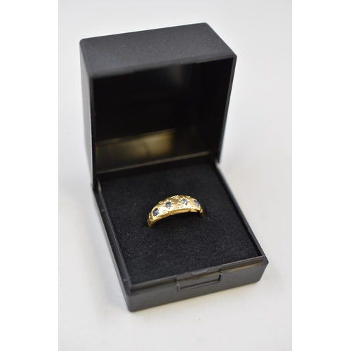 42 - Gold (18ct) Blue Sapphire Stoned Ring Complete with Presentation Box (size k)