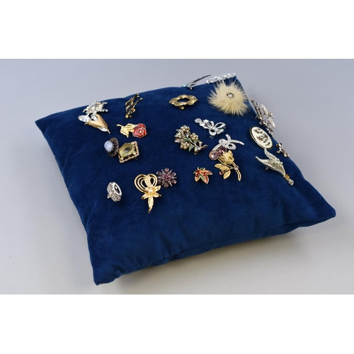 153 - A Selection of Twenty Two Vintage Designer Brooches, On Pin Cushion