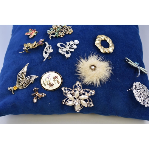 153 - A Selection of Twenty Two Vintage Designer Brooches, On Pin Cushion