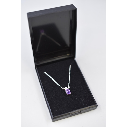 51 - Silver Necklace with Purple Stoned Pendant Complete with Presentation Box