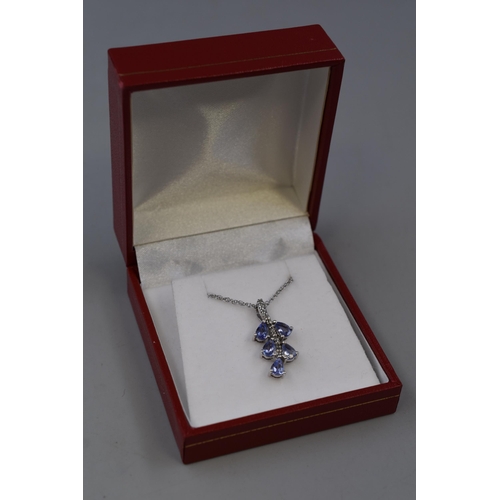 53 - Silver Necklace with Multi Blue Stoned Pendant Complete with Presentation Box