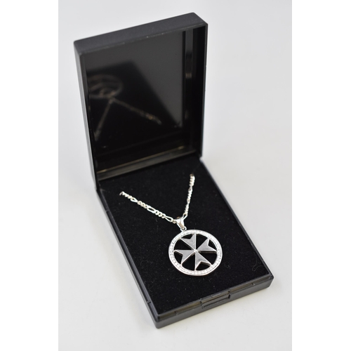 54 - Silver Necklace with Maltese Cross Pendant Complete with Presentation Box