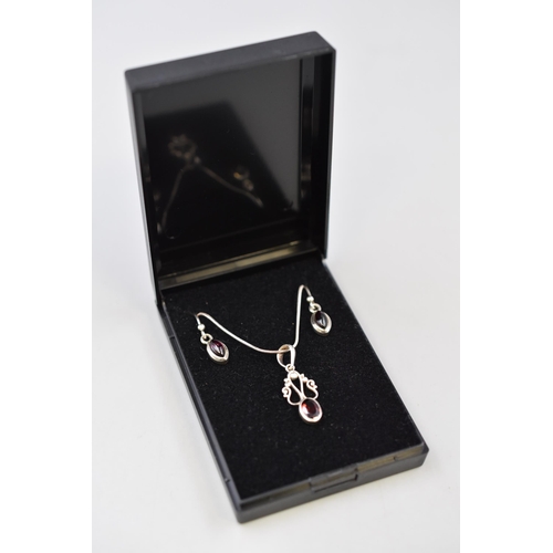 55 - Silver 925 Red Gemstone Necklace and Earring Set