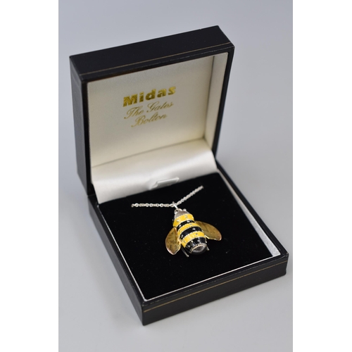 89 - A 925. Silver Ylang Ylang Bee Pendant Necklace, In Presentation Box