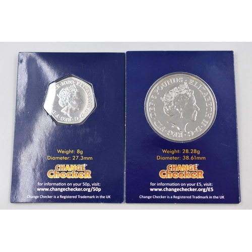 198 - 2019 £5 coin change checker and 2020 50p change checker