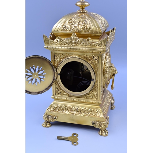 386 - A Brass Antique Louis XV Style Medaille Ornate Mantle Clock, Approx 14