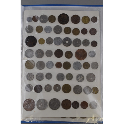 200 - Folder of coins cotaining 4 sheets of approx 200 English and Foreign coins