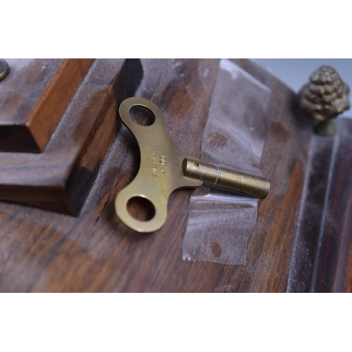 388 - A Wood and Brass Cased Antique German Style Mantle Clock, With Key Approx 16.5