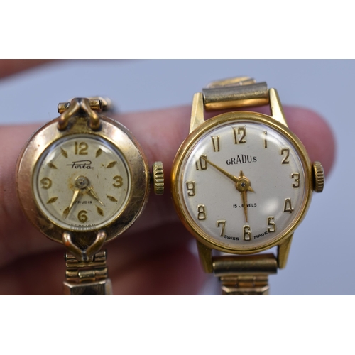 112 - Four Ladies Vintage Gold Plated Cocktail Watches (Porta 15 Jewels, Smiths 17 Jewels, Timex and Gradu... 