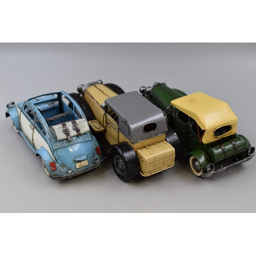 394 - Three Tin Plate/Metal Vintage Model Cars approx 9