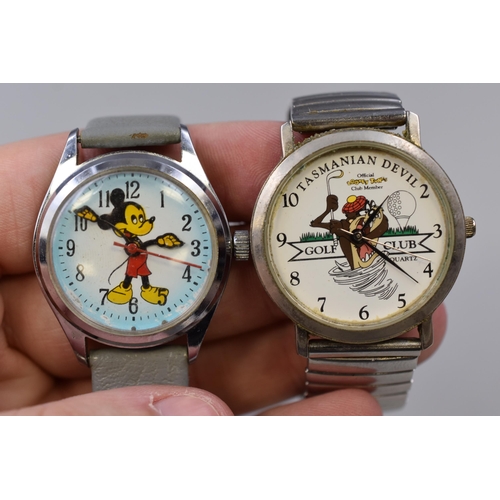 124 - Two vintage watches to include a Mickey Mouse one (not working) and Tasmanian Devil one (working)