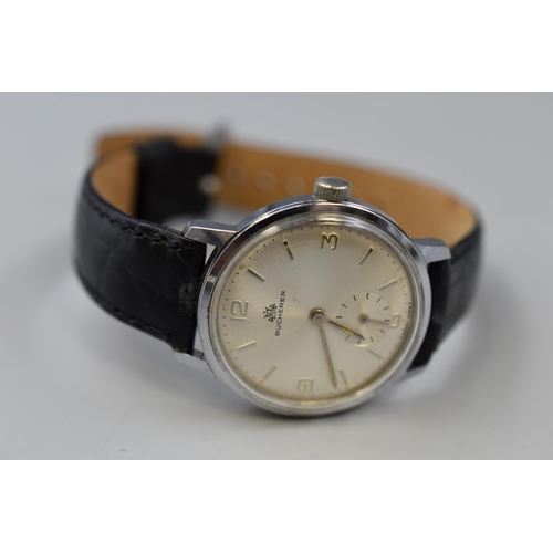 129 - Bucherer 1970s / 80s Mechanical Gents Watch Complete with Leather Strap (Working)