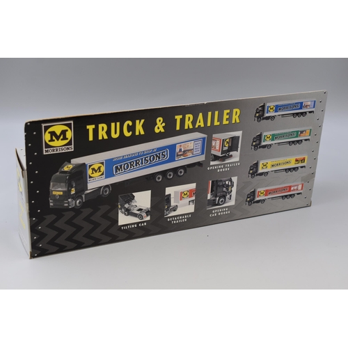 223 - Morrisons Truck & Trailer, friction power - Push 'n' Go, Tilting cab, Detachable trailer, Openei... 