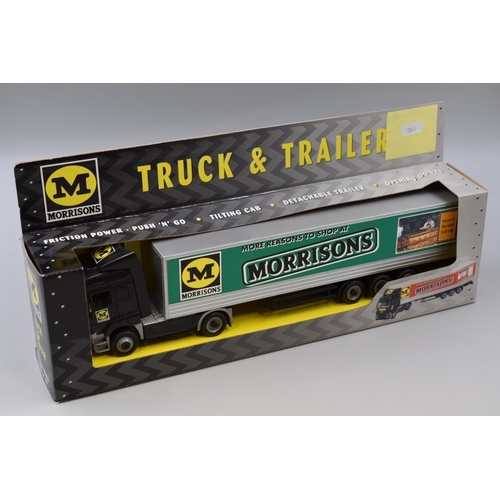 223 - Morrisons Truck & Trailer, friction power - Push 'n' Go, Tilting cab, Detachable trailer, Openei... 