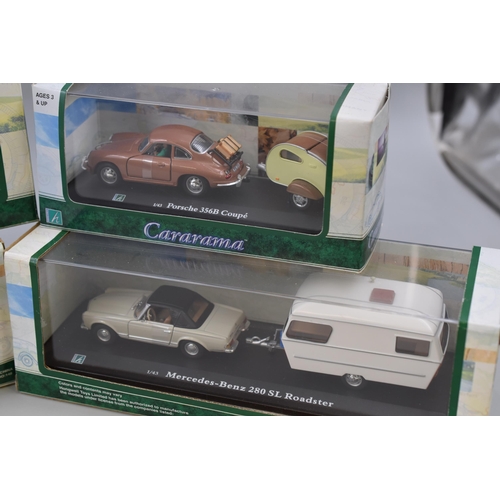 228 - Cararama caravan collection includes 1/43 Porsche 356B & 356B softop, Merc 280SL rodster, MGB co... 