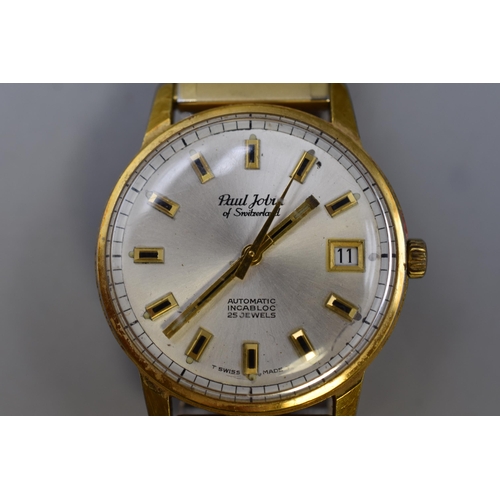 136 - Paul Jobin of Switzerland 25 Jewel Automatic Dat Gents Watch with elasticated Strap (Working)