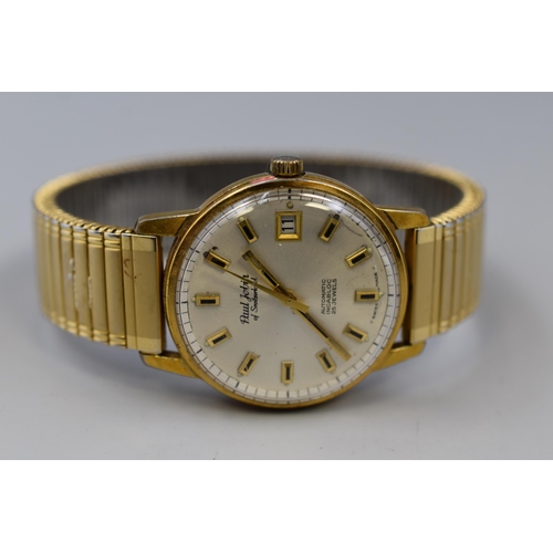 136 - Paul Jobin of Switzerland 25 Jewel Automatic Dat Gents Watch with elasticated Strap (Working)