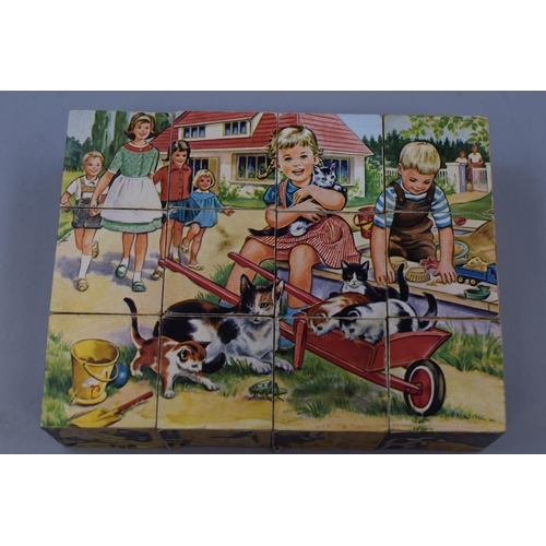 245 - Vintage German cube puzzle/ jigsaw with 6 different face's in carry case