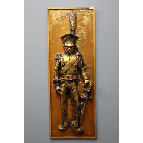 443 - Two Large Framed Vintage 3D Infantry Soldier Pictures with Brass Effect Finish approx 27